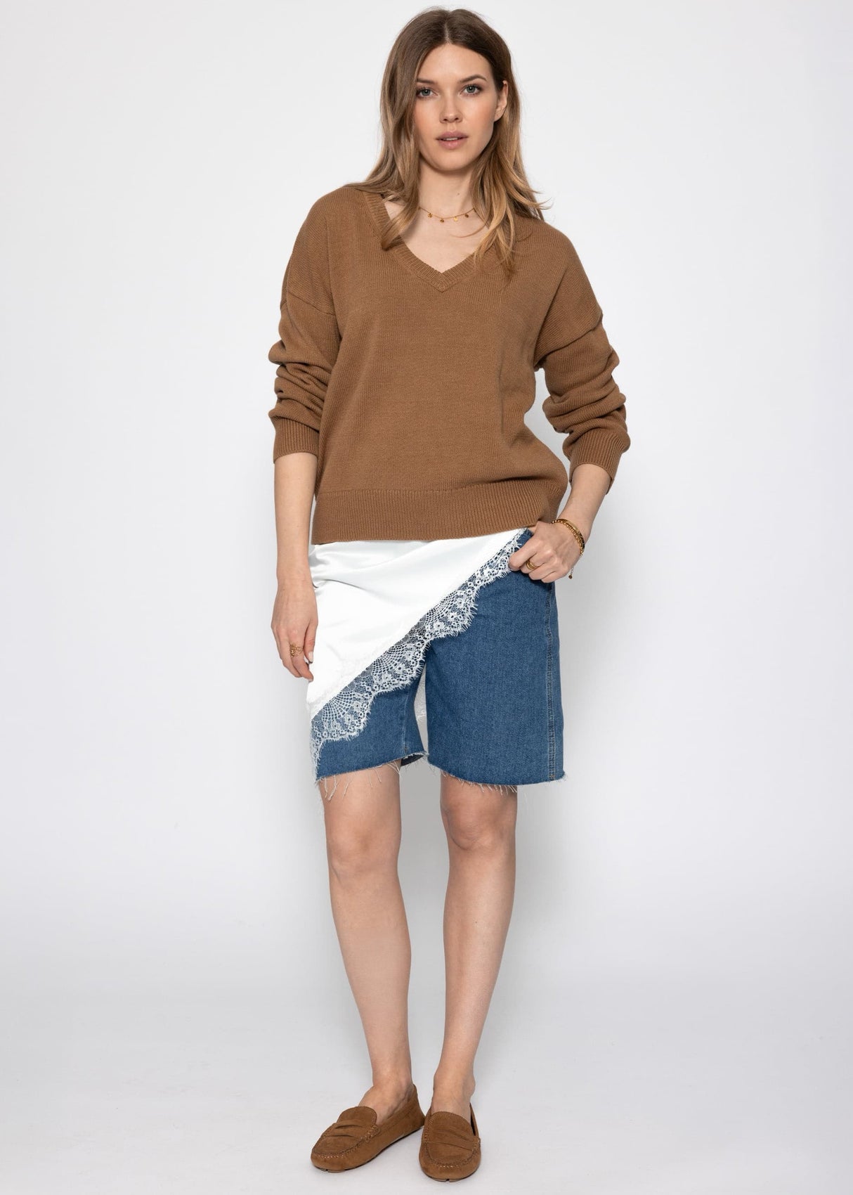 Dreieckstuch mit Spitzenborte - offwhite