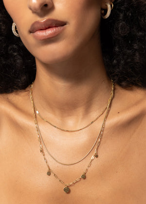 Triple layered necklace with discs - gold