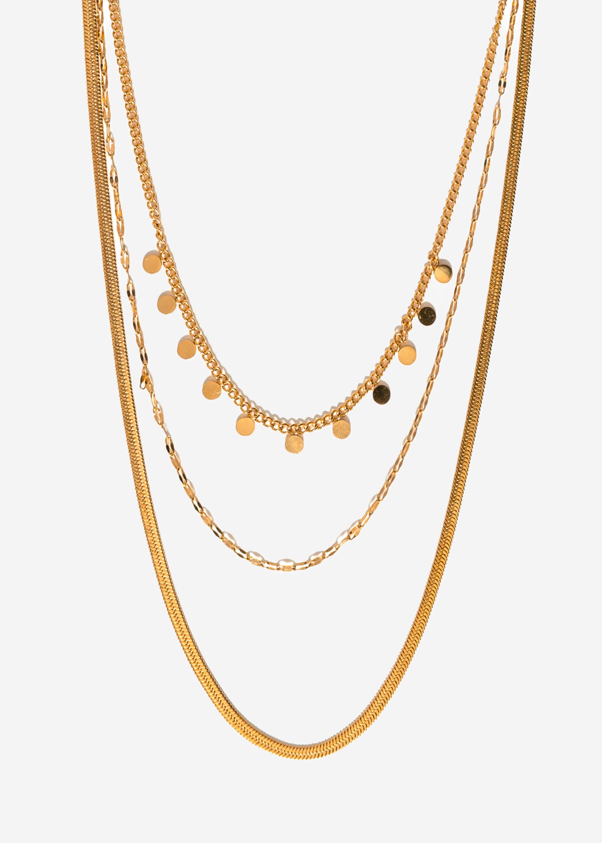 Triple necklace set with plates - gold
