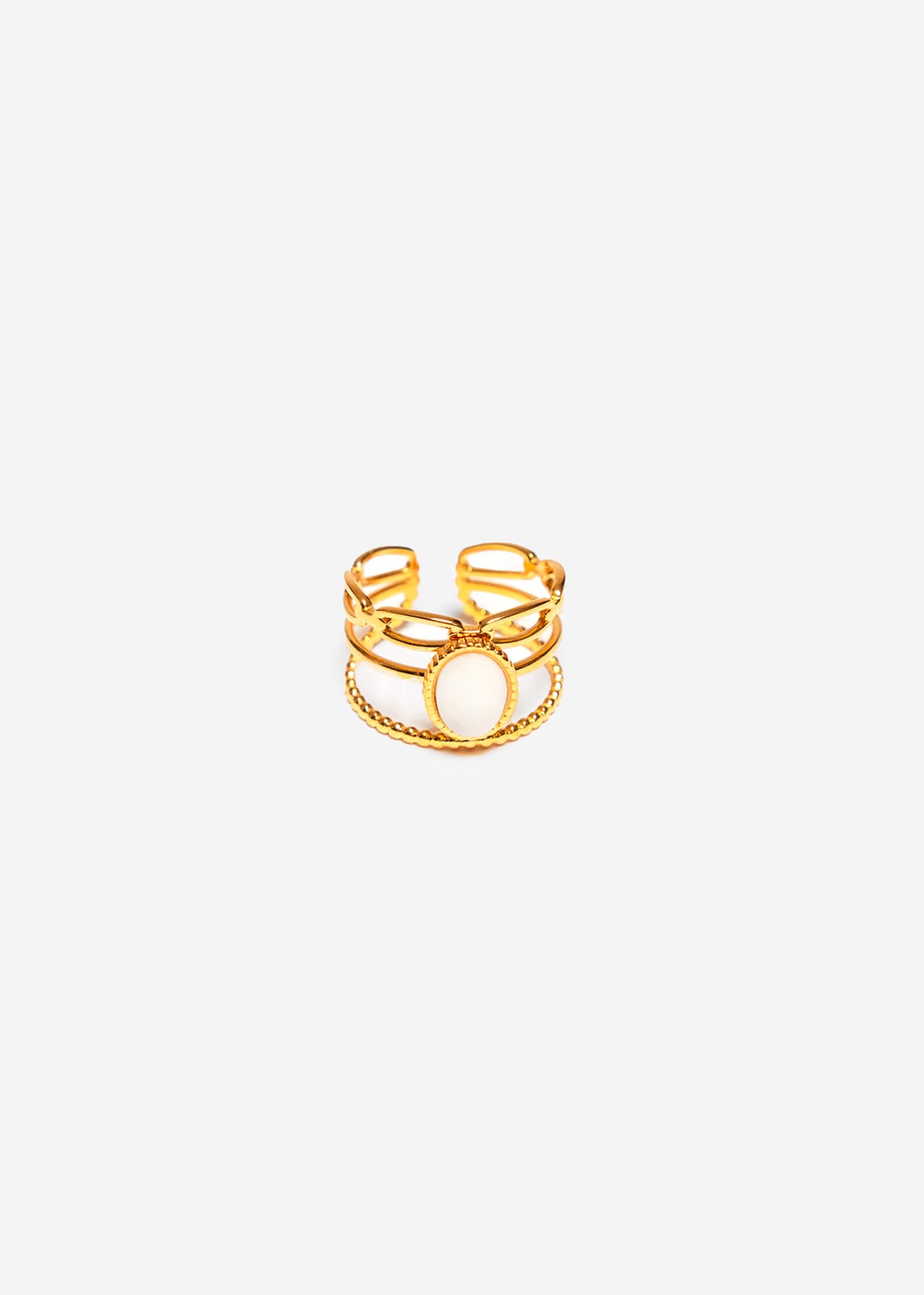 Dreigliedriger Ring mit weißem Schmuckstein - gold