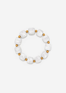 Elastisches Perlenarmband mit gold Akzenten - weiß