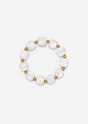 Elastisches Perlenarmband mit gold Akzenten - weiß