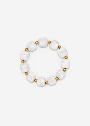 Elastisches Perlenarmband mit gold Akzenten - weiß
