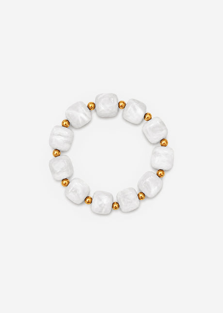 Elastisches Perlenarmband mit gold Akzenten - weiß