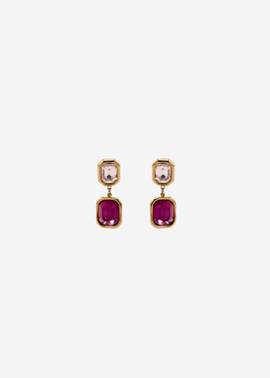 Elegant earrings with pink and red gemstones - gold
