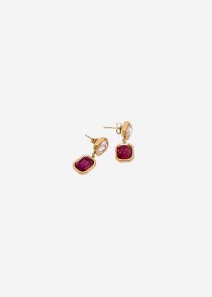 Elegant earrings with pink and red gemstones - gold