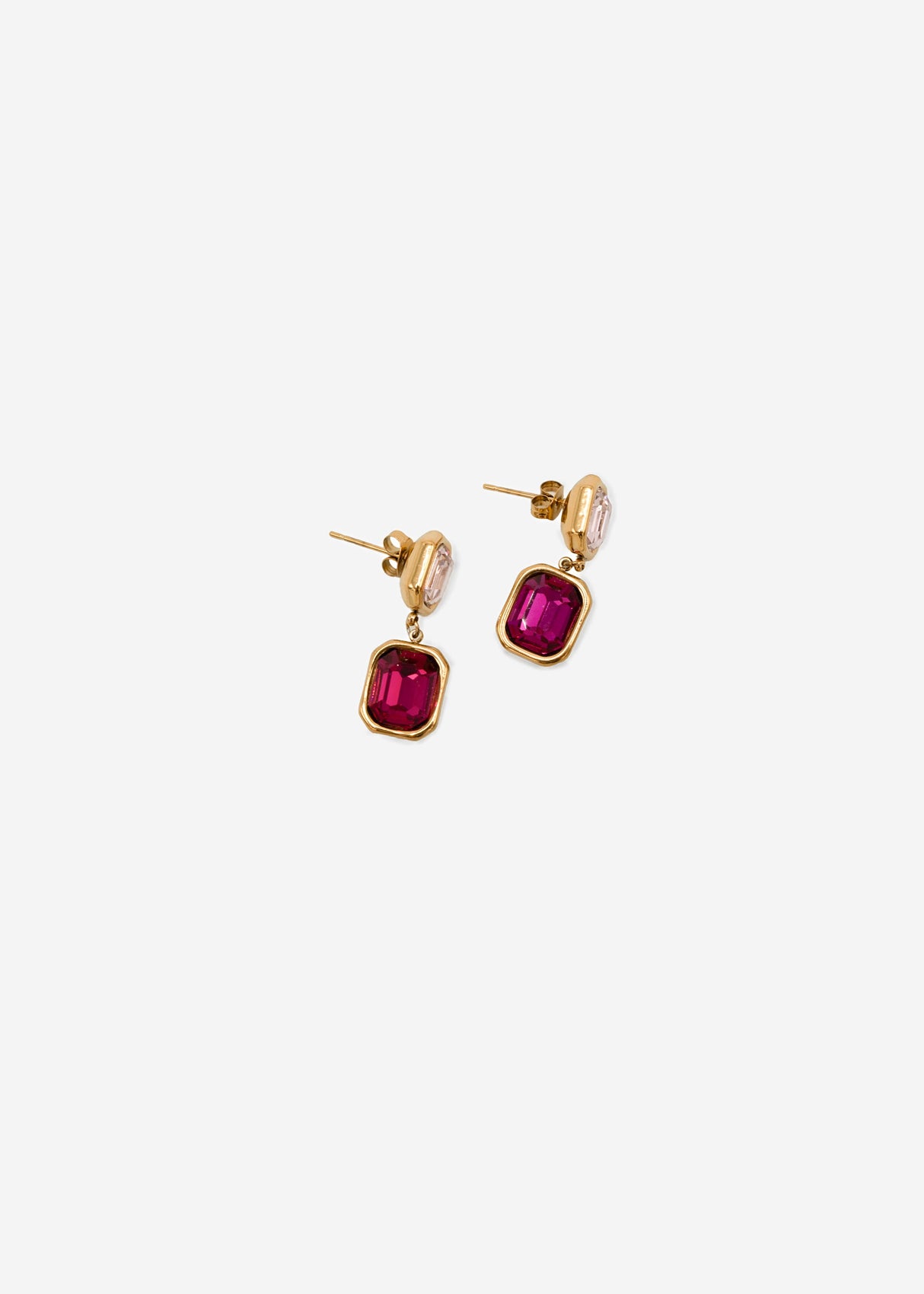 Elegant earrings with pink and red gemstones - gold