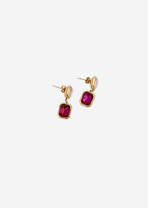Elegant earrings with pink and red gemstones - gold
