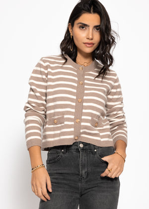 Elegant cardigan with striped pattern - beige