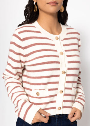 Elegant cardigan with striped pattern - off-white