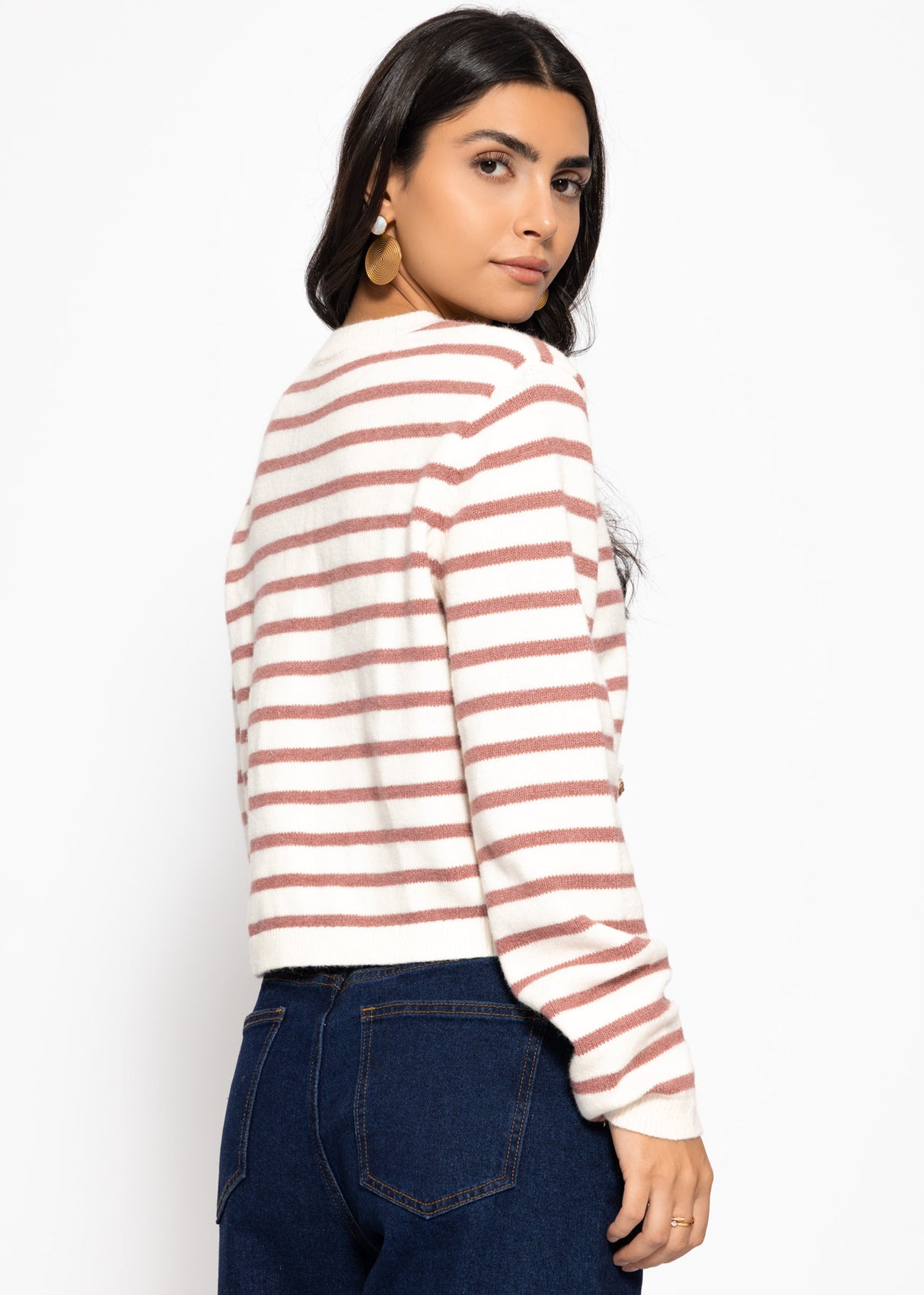 Elegant cardigan with striped pattern - off-white