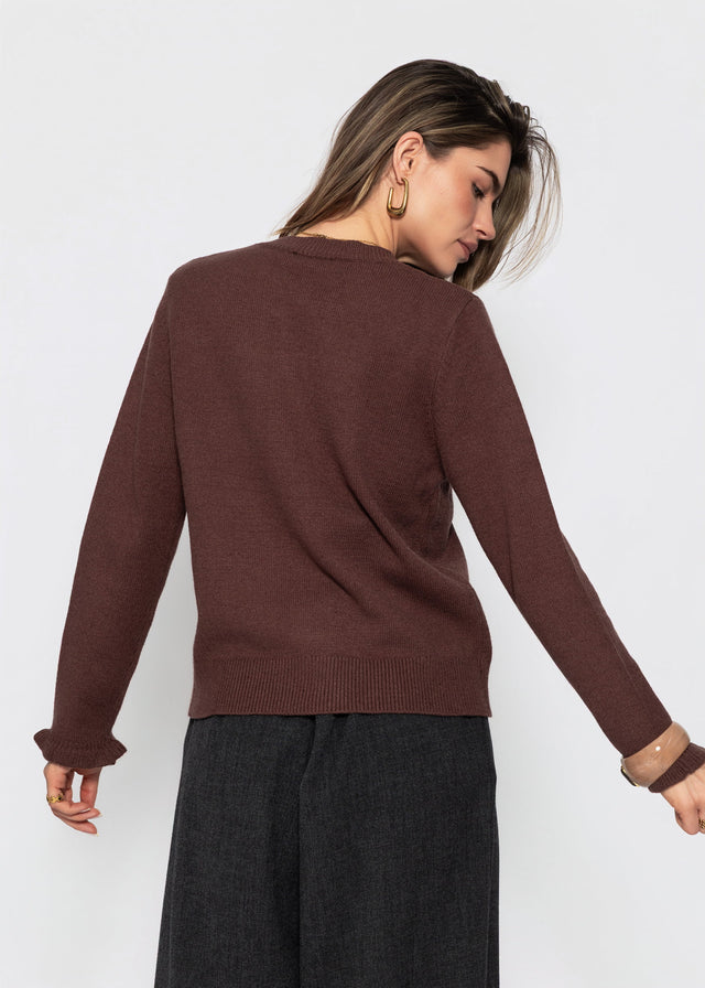 Feinstrickjacke mit Bogenkante - braun