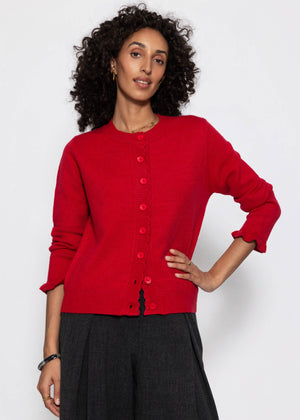 Feinstrickjacke mit Bogenkante - rot