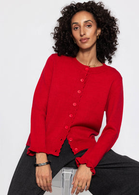 Feinstrickjacke mit Bogenkante - rot