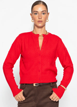 Feinstrickjacke mit Strukturmuster - rot