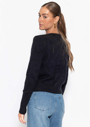 Feinstrickjacke mit Strukturmuster - schwarz