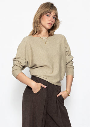 Feinstrickpullover mit Fledermausärmel - beige