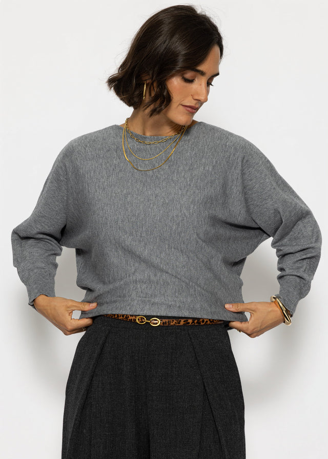 Feinstrickpullover mit Fledermausärmel - grau