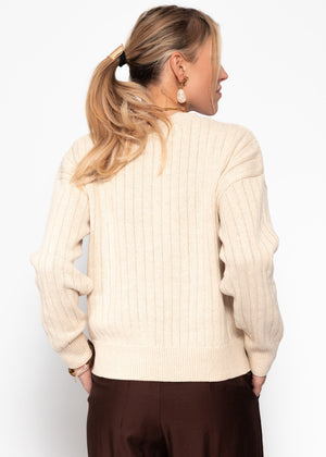 Fine knit sweater with textured stripes - beige