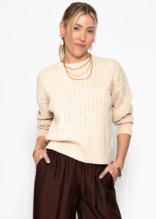 Fine knit sweater with textured stripes - beige