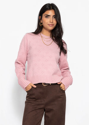 Feinstrickpullover mit Strukturmuster - rosa