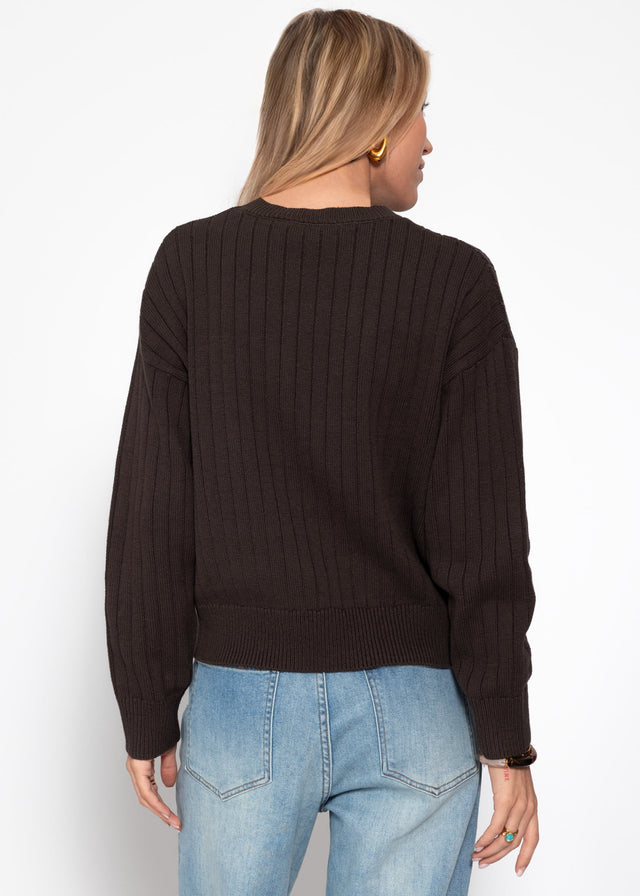 Gerippter Baumwollpullover - braun