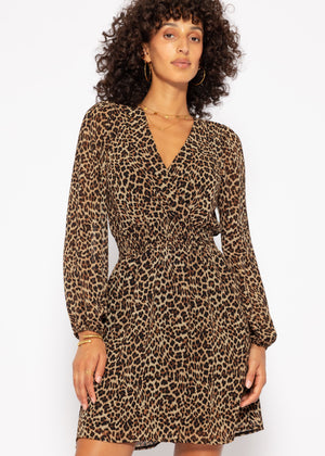 Feminine dress in leopard print - brown