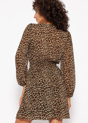 Feminine dress in leopard print - brown