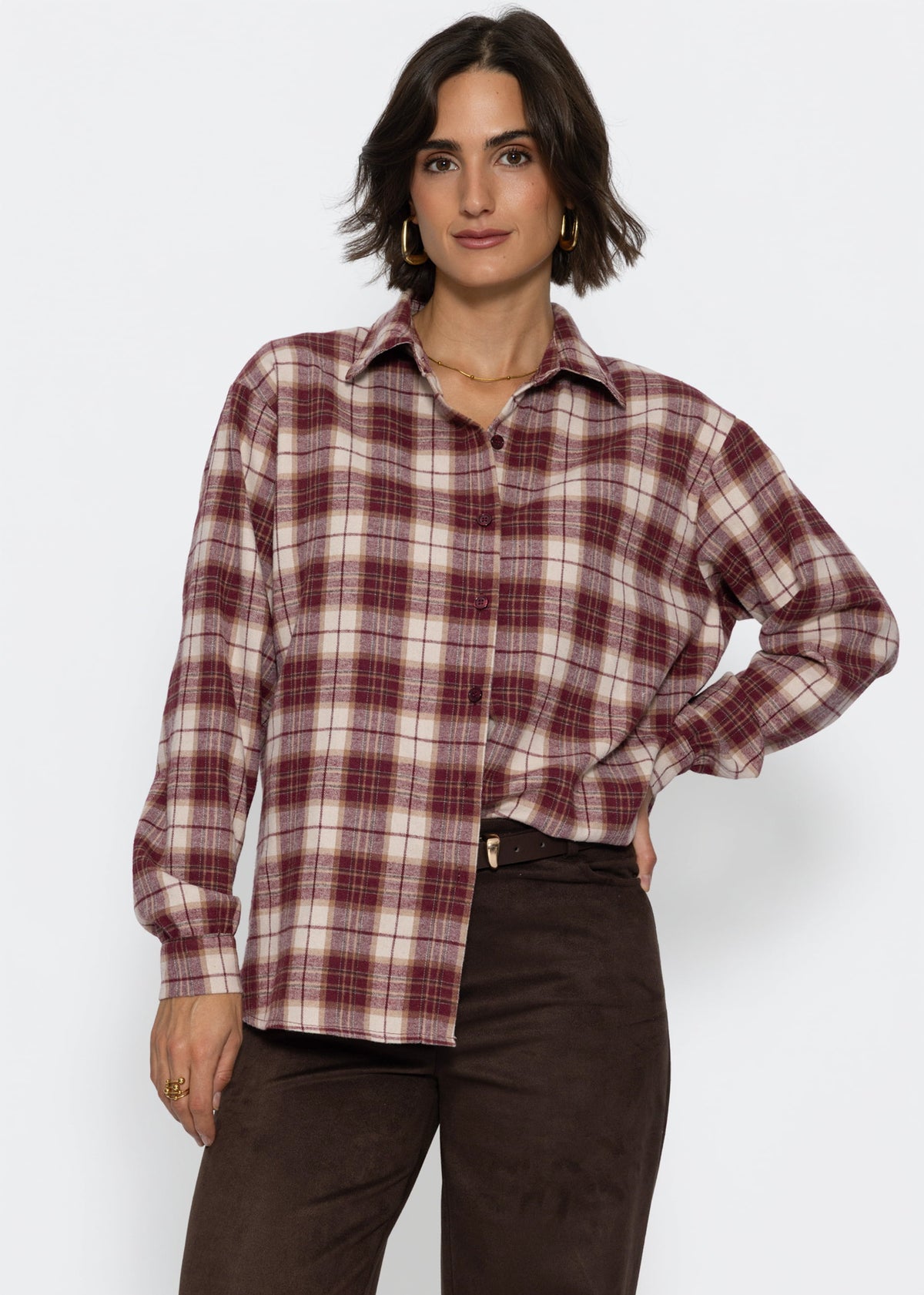 Flanellblusenhemd mit Karomuster - burgundy
