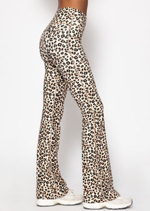 Flare sports leggings with leo print - beige