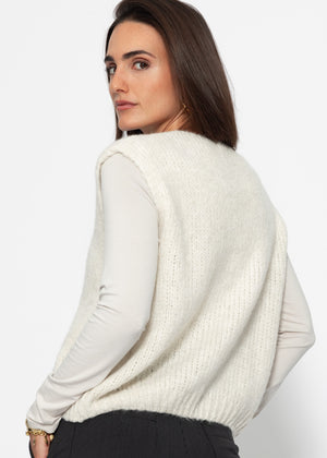 Fluffy, sleeveless knitted vest - off-white