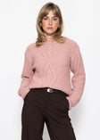 Flauschiger Strickpullover mit Zopfmuster - mauve