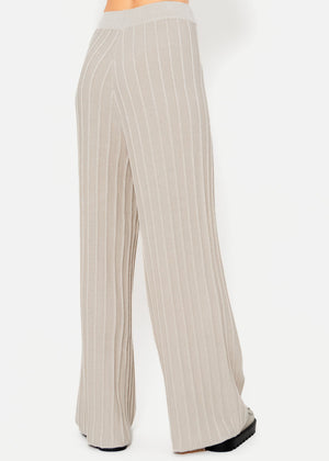 Fließende Strickhose mit Rippenstruktur - beige