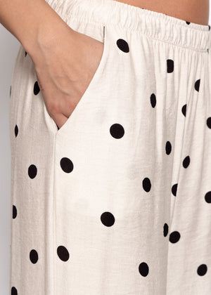 Gepunktete Hose mit weitem Bein - hellbeige