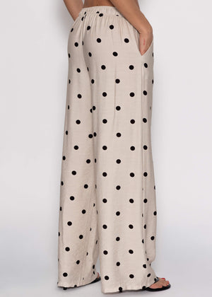 Polka-dot wide-leg pants - light beige