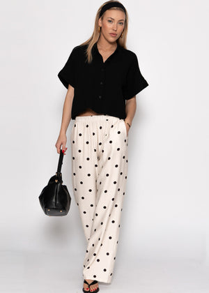 Gepunktete Hose mit weitem Bein - hellbeige