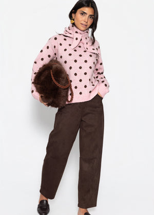 Gepunkteter Pullover mit Schal - rosa