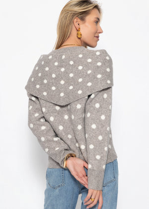 Gepunkteter Pullover mit Schal - taupe