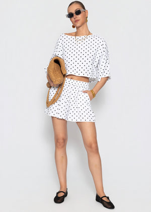Gepunktetes Musselin Shirt mit Fledermausärmeln - weiß