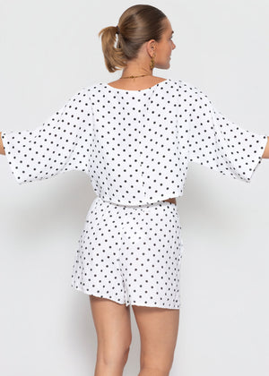 Gepunktetes Musselin Shirt mit Fledermausärmeln - weiß