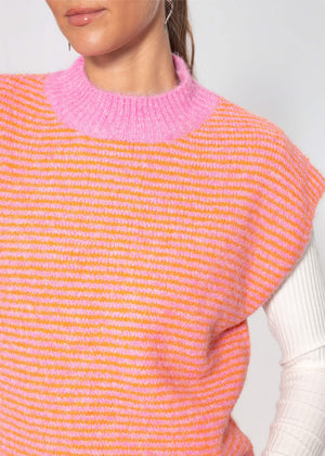 Geringelter Pullunder mit Stehkragen - orange-pink