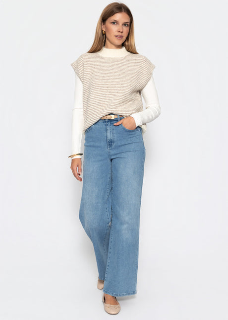 Geringelter Pullunder mit Stehkragen - taupe-offwhite
