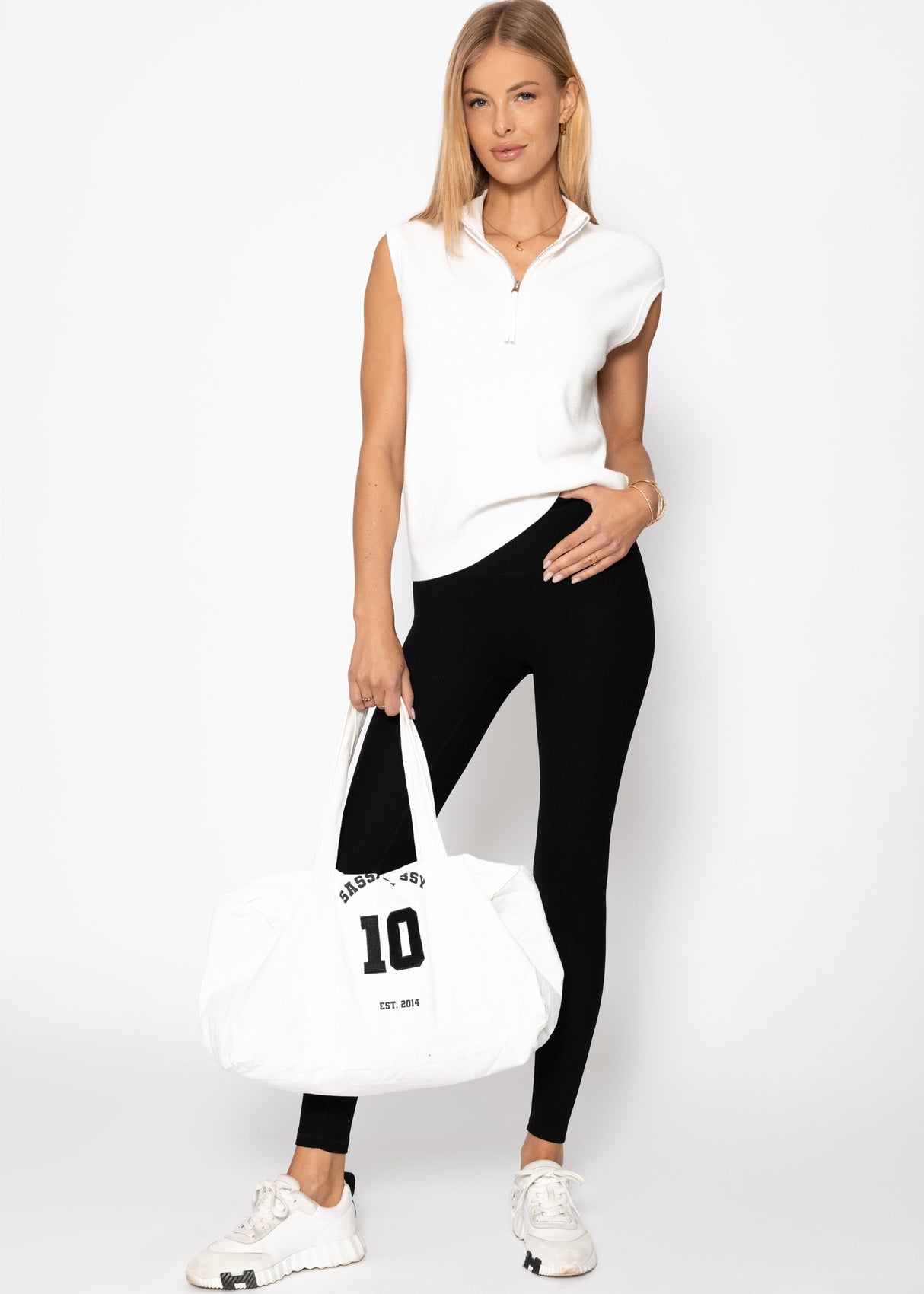 Ribbed high-waisted sports leggings - black