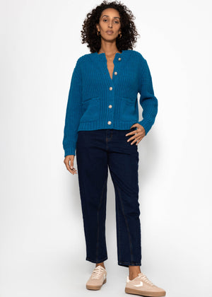 Cardigan with button placket and bags - petrol