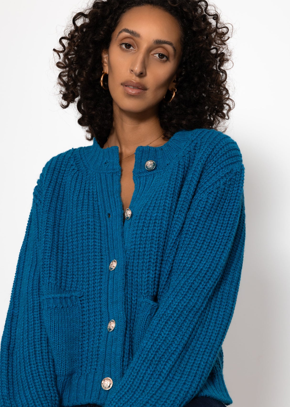 Cardigan with button placket and bags - petrol