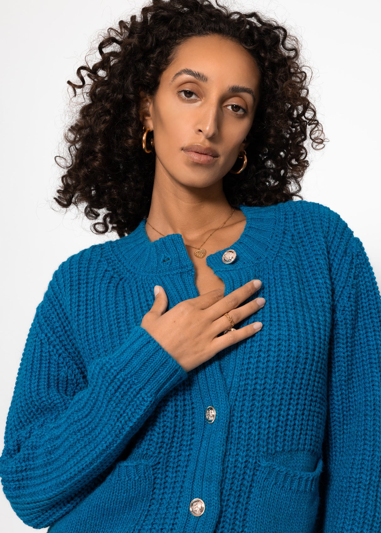 Cardigan with button placket and bags - petrol
