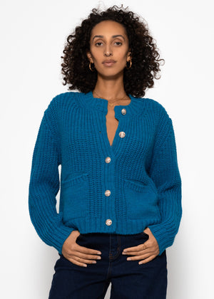 Cardigan with button placket and bags - petrol