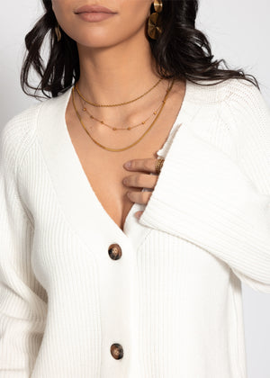 Ribbed cardigan with V-neck - off-white