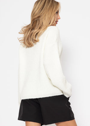 Ribbed round-neck sweater - off-white