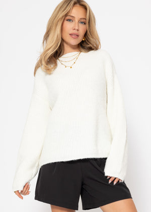 Ribbed round-neck sweater - off-white